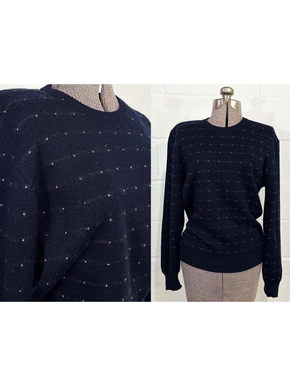 Vintage Navy Knit Sweater Bloomingdale's Wool Made in Italy 1970s Large Medium